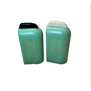 VTG 1940's Art Deco Carvanite Salt & Pepper Shakers Green Kitchen Decor NO Stand